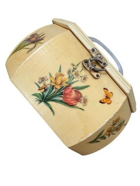 Vintage CottageCore Floral Decoupage Box- Purse with Lucite Handle